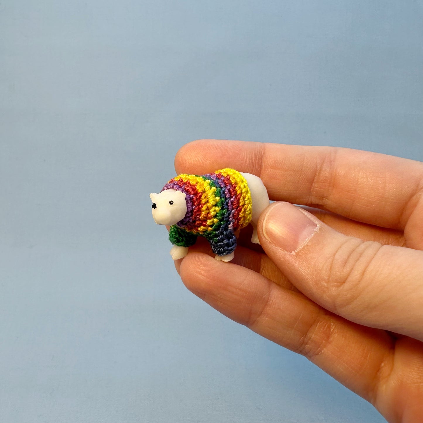 Polar Bear "Sweater Friend" Figurine - Rainbow Sweater