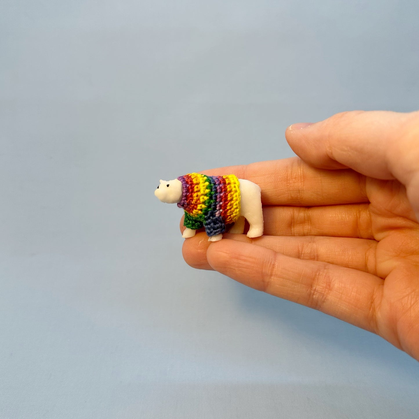 Polar Bear "Sweater Friend" Figurine - Rainbow Sweater