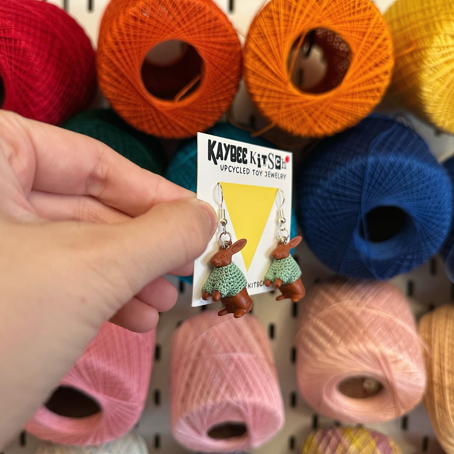 Bunny Small "Sweater Friend" Earrings - green sweaters