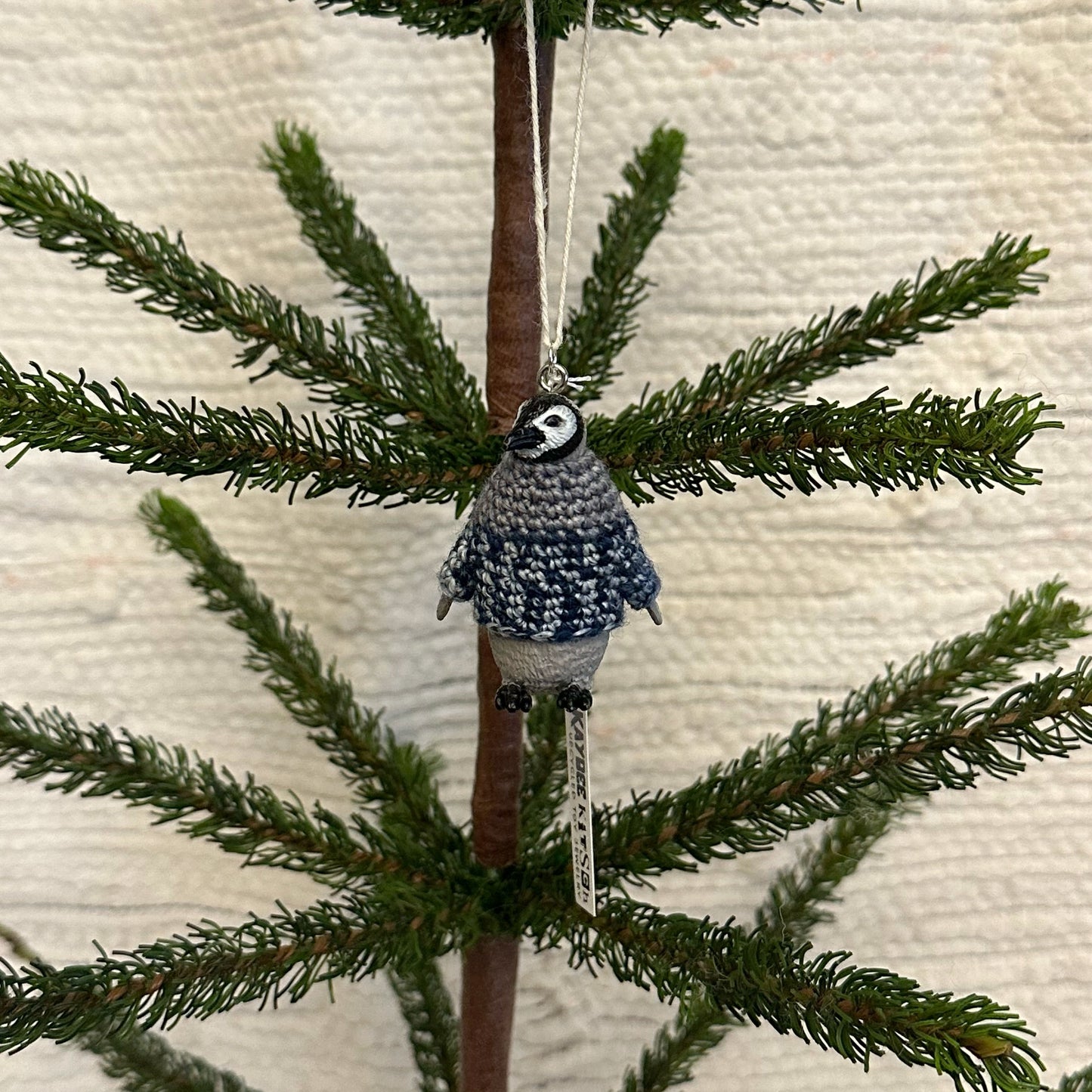 Penguin Chick "Sweater Friend" Ornament - blue/gray sweater