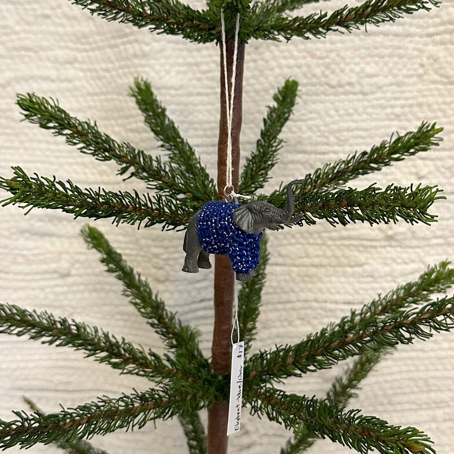 Elephant "Sweater Friend" Ornament - blue/silver sweater
