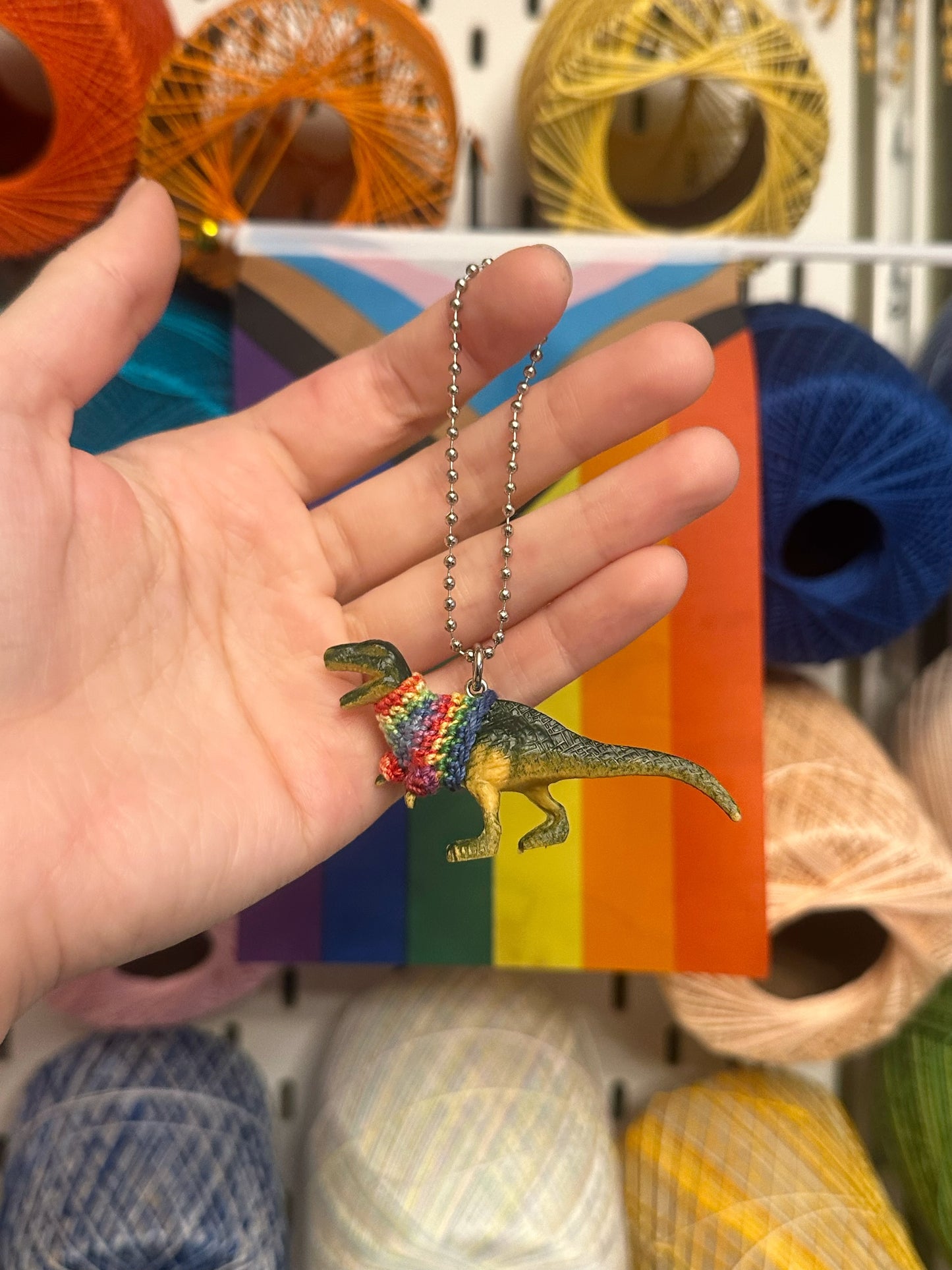 Pride T-Rex "Sweater Friend" Key Chain/Car Ornament