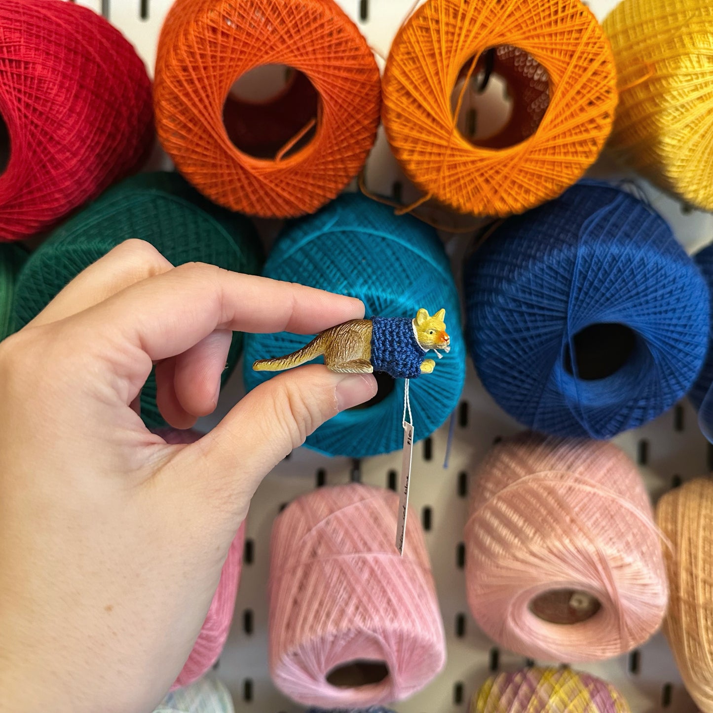 Yellow Cat “Sweater Friend” Figurine - blue sweater