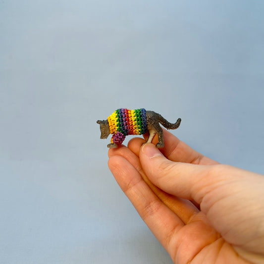 Wolf "Sweater Friend" Figurine - Rainbow Sweater