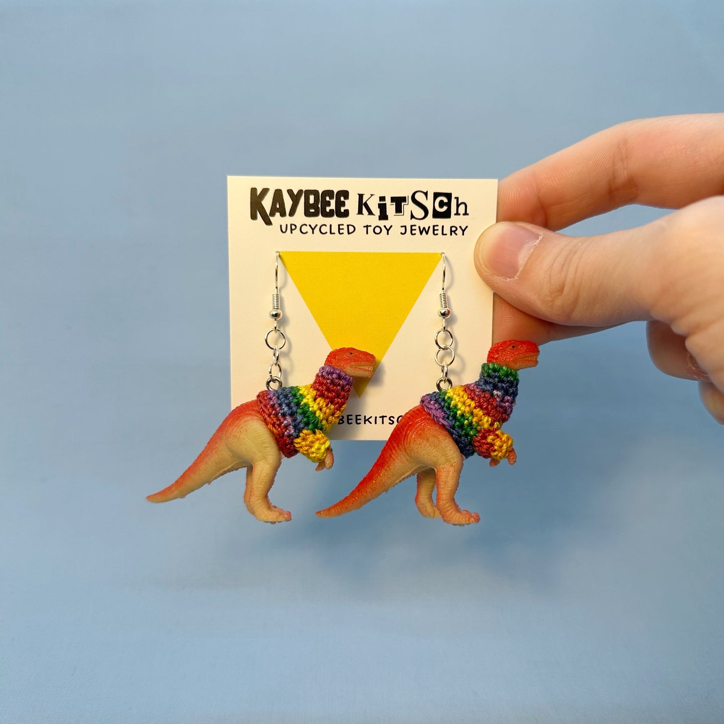 Red Dinosaur Large "Sweater Friend" Earrings - Rainbow Sweaters