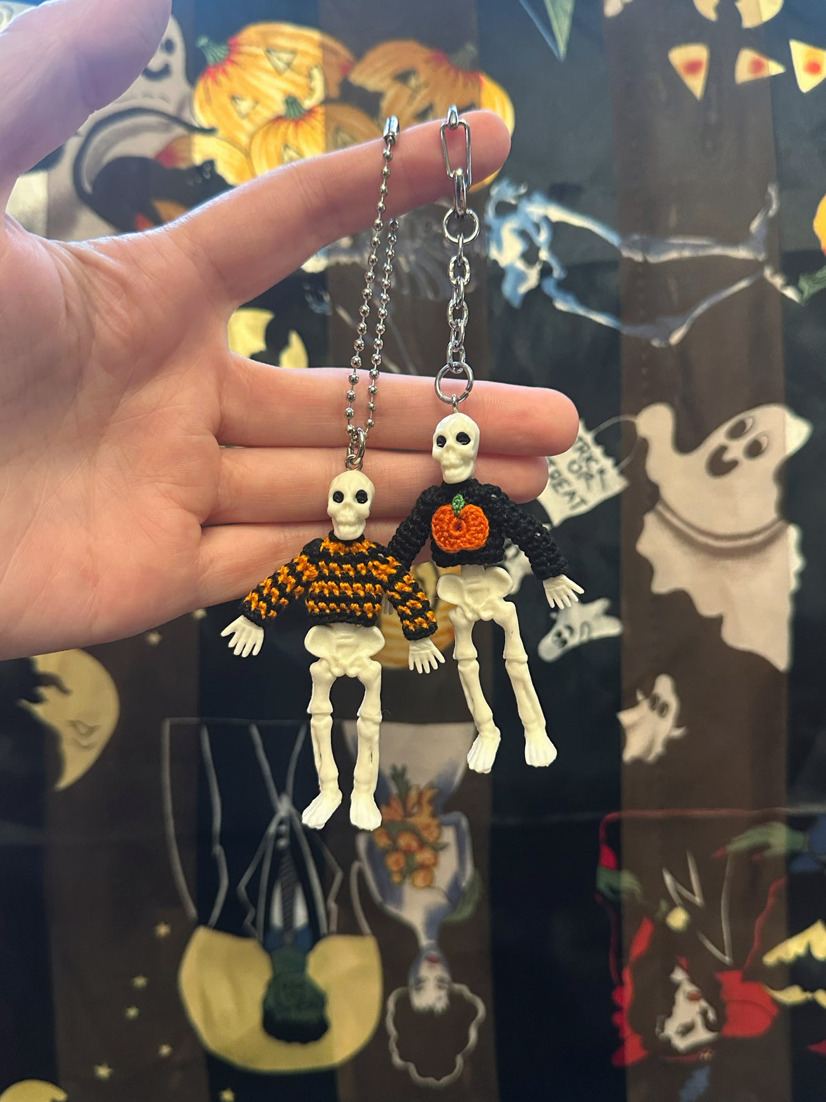 Pumpkin Skeleton "Sweater Friend" Key Chain/Car Ornament