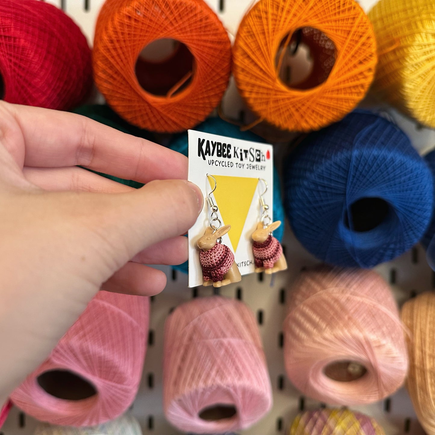 Bunny Small "Sweater Friend" Earrings - variegated pink