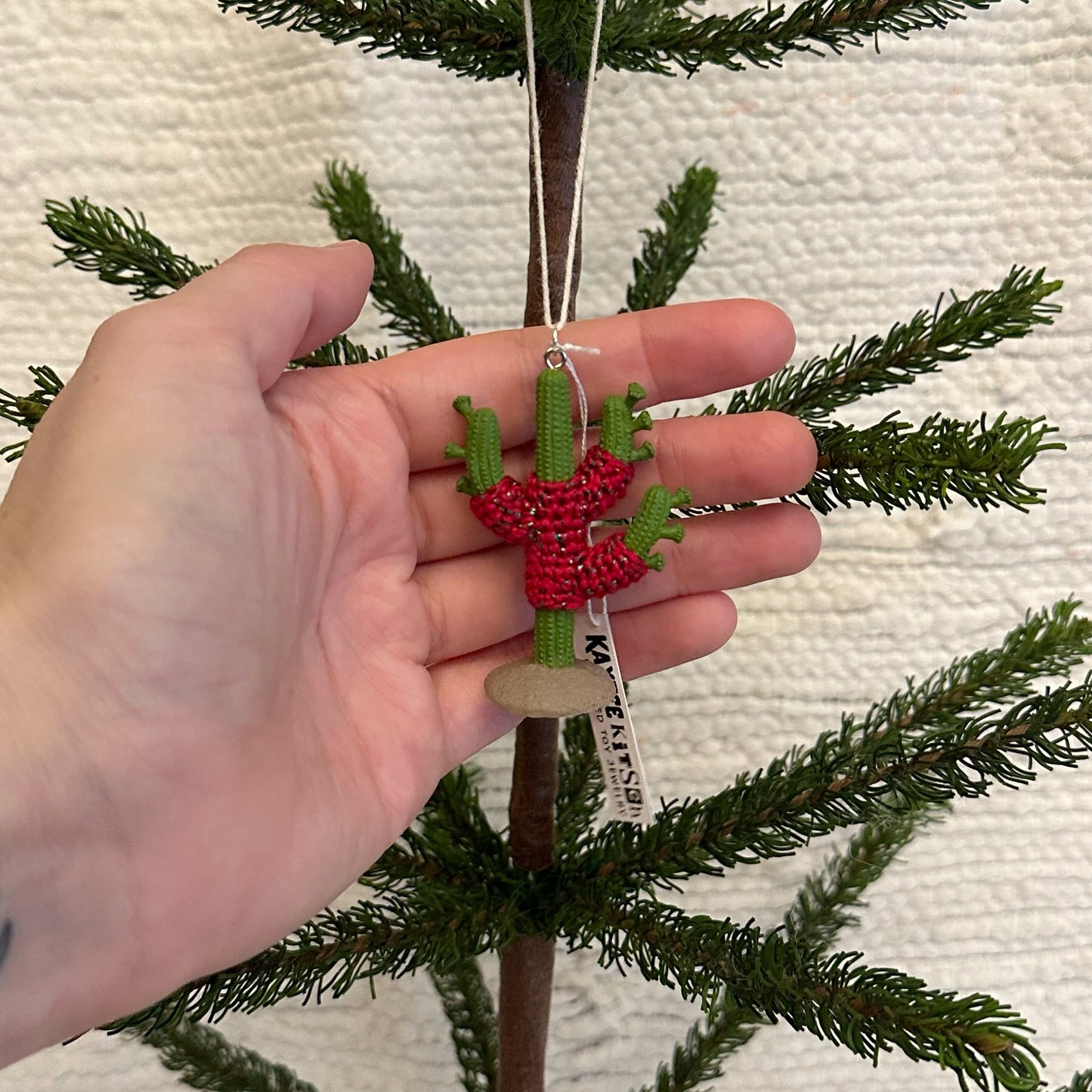 Cactus "Sweater Friend" Ornament - red/green sweater