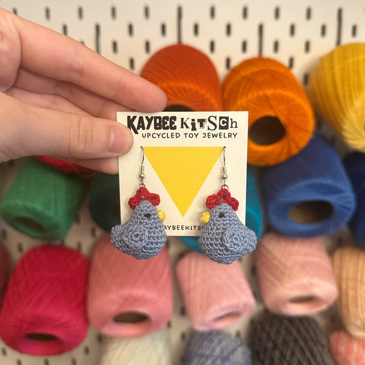 MADE TO ORDER: Blue Detailed Chicken Earrings