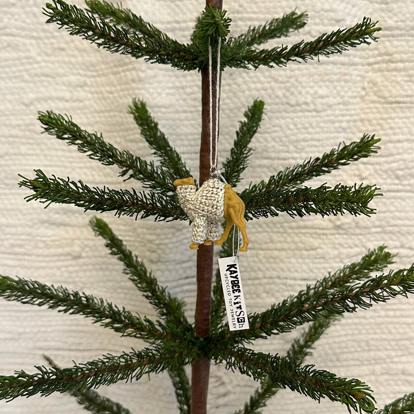 Tan Camel "Sweater Friend" Ornament - white/gold sweater