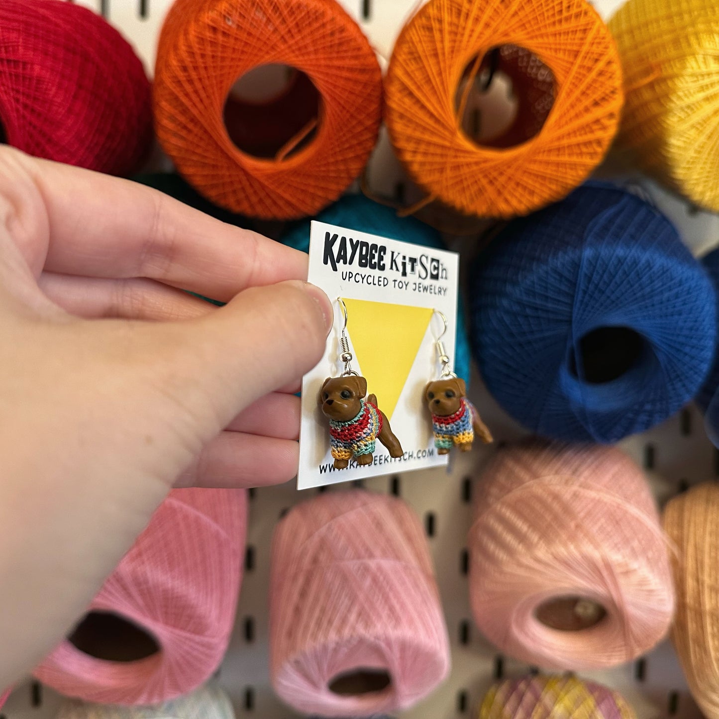 Brown Dog “Sweater Friend” Earrings - rainbow sweaters
