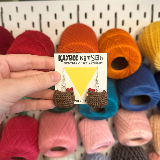 MADE TO ORDER: Brown Squat Chicken Earrings