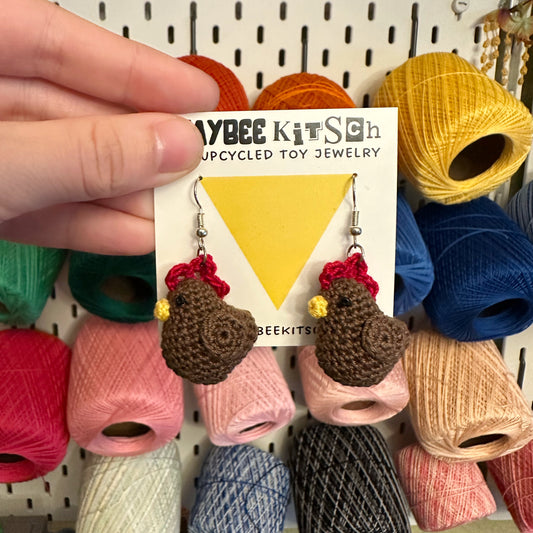 MADE TO ORDER: Brown Detailed Chicken Earrings