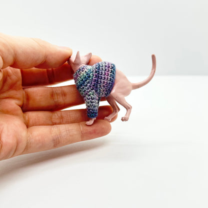 Sphynx Cat "Sweater Friend" Figurine - Dusty Blue & Purple Sweater