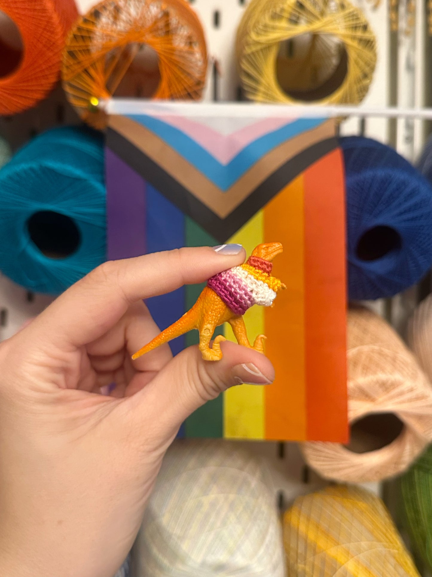 Pride Flag Dinosaur Figurines - Rainbow/Lesbian/Bisexual/Asexual/AroAce/Transgender/Non-Binary - upgrade into a key chain, car ornament, or magnet!