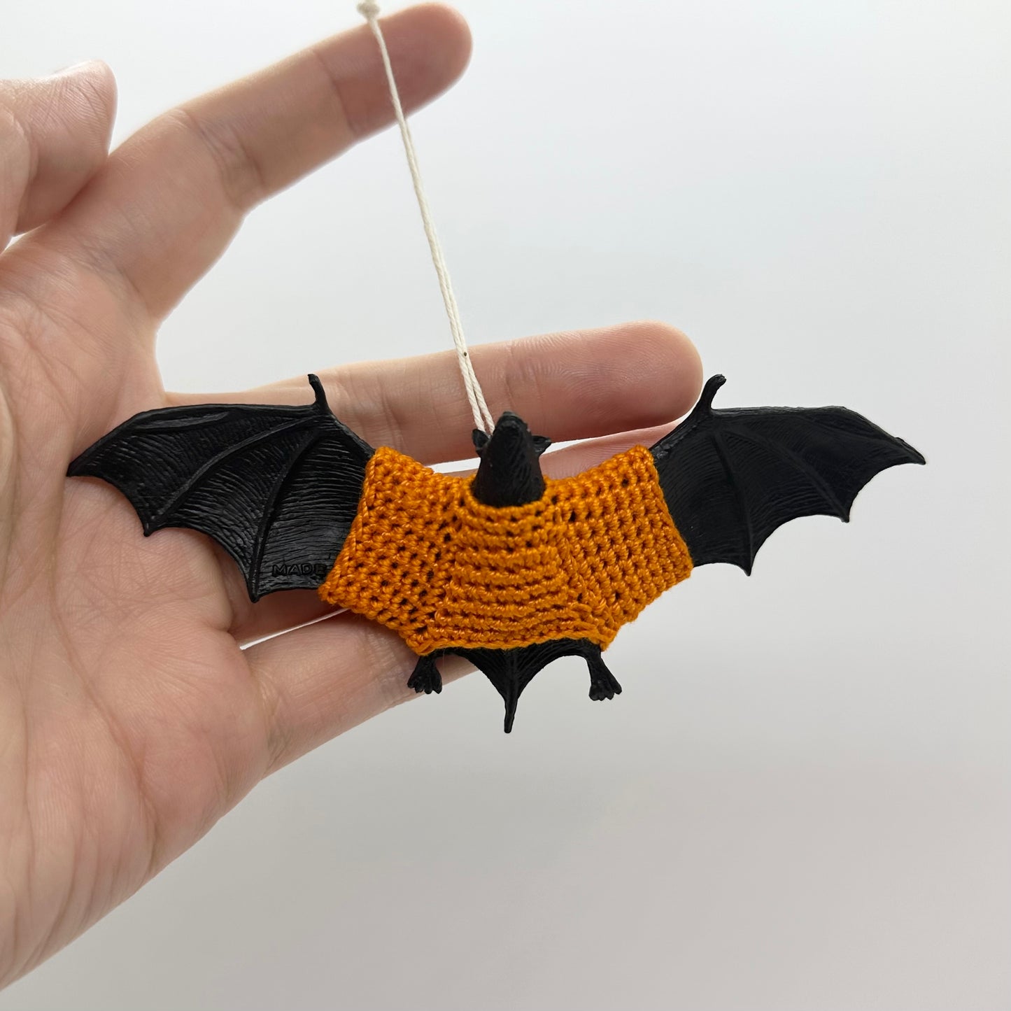 Bat "Sweater Friend" Ornament - black with orange sweater