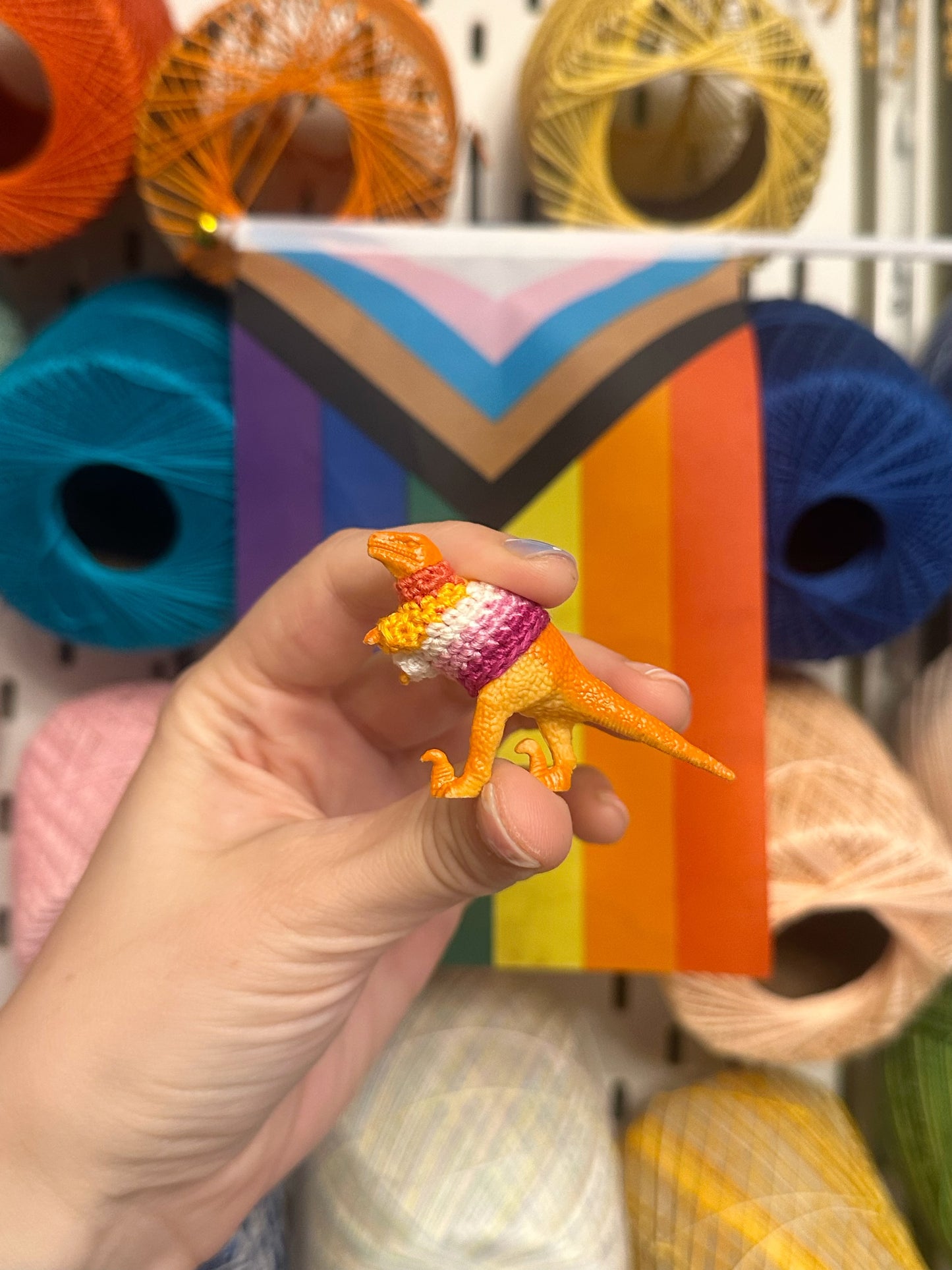 Pride Flag Dinosaur Figurines - Rainbow/Lesbian/Bisexual/Asexual/AroAce/Transgender/Non-Binary - upgrade into a key chain, car ornament, or magnet!