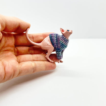 Sphynx Cat "Sweater Friend" Figurine - Dusty Blue & Purple Sweater
