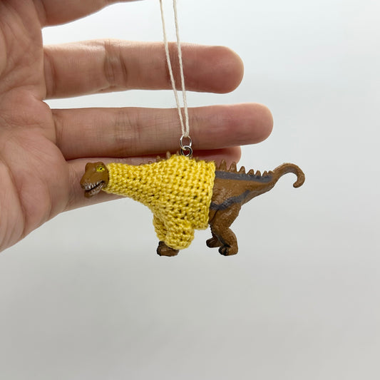 Dinosaur "Sweater Friend" Ornament - long neck with yellow sweater