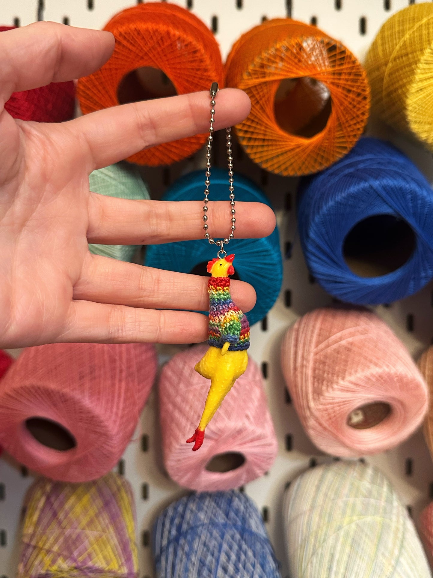 Rubber Chicken "Sweater Friend" Key Chain/Car Ornament