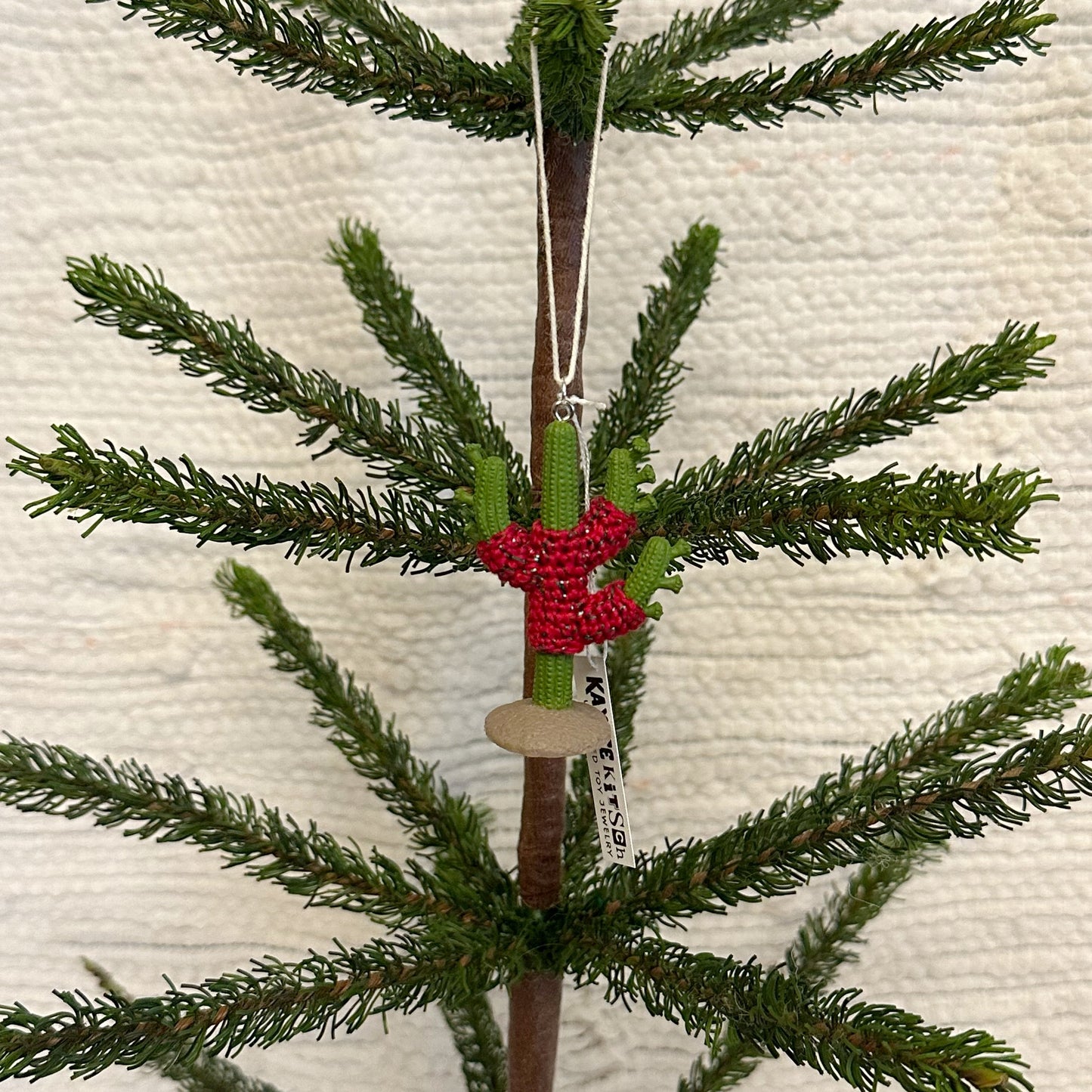 Cactus "Sweater Friend" Ornament - red/green sweater