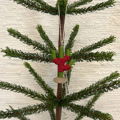 Cactus "Sweater Friend" Ornament - red/green sweater