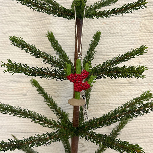 Cactus "Sweater Friend" Ornament - red/green sweater
