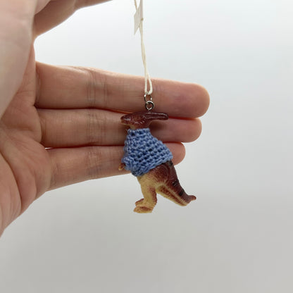 Dinosaur "Sweater Friend" Ornament - horn-head with blue sweater