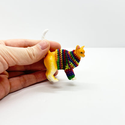 Orange Cat "Sweater Friend" Figurine - Rainbow Sweater