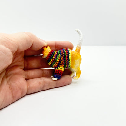 Orange Cat "Sweater Friend" Figurine - Rainbow Sweater