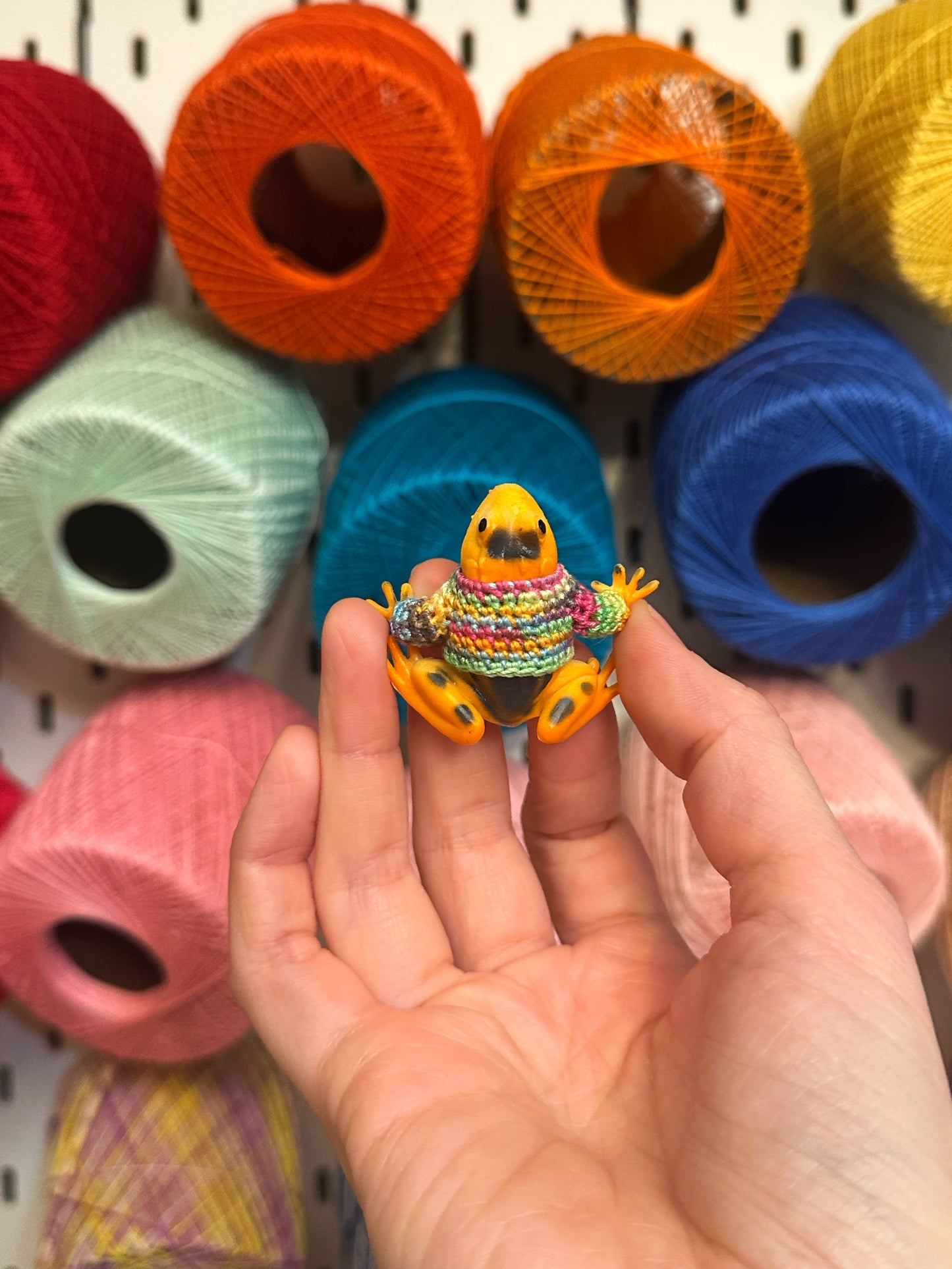 Orange Frog "Sweater Friend" Figurine - upgrade into a magnet or key chain!