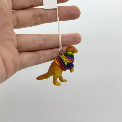 Dinosaur "Sweater Friend" Ornament - upright dinosaur with rainbow sweater