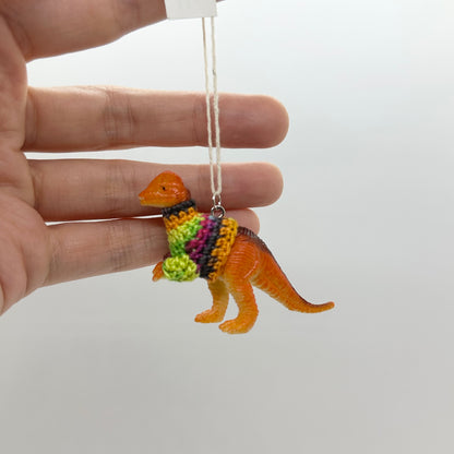 Dinosaur "Sweater Friend" Ornament - dilophosaurus with Blacklight sweater