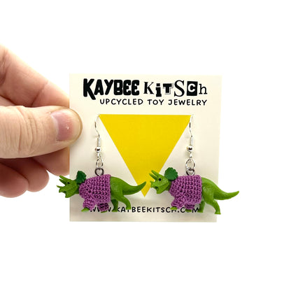 Green Triceratops Small "Sweater Friend" Earrings