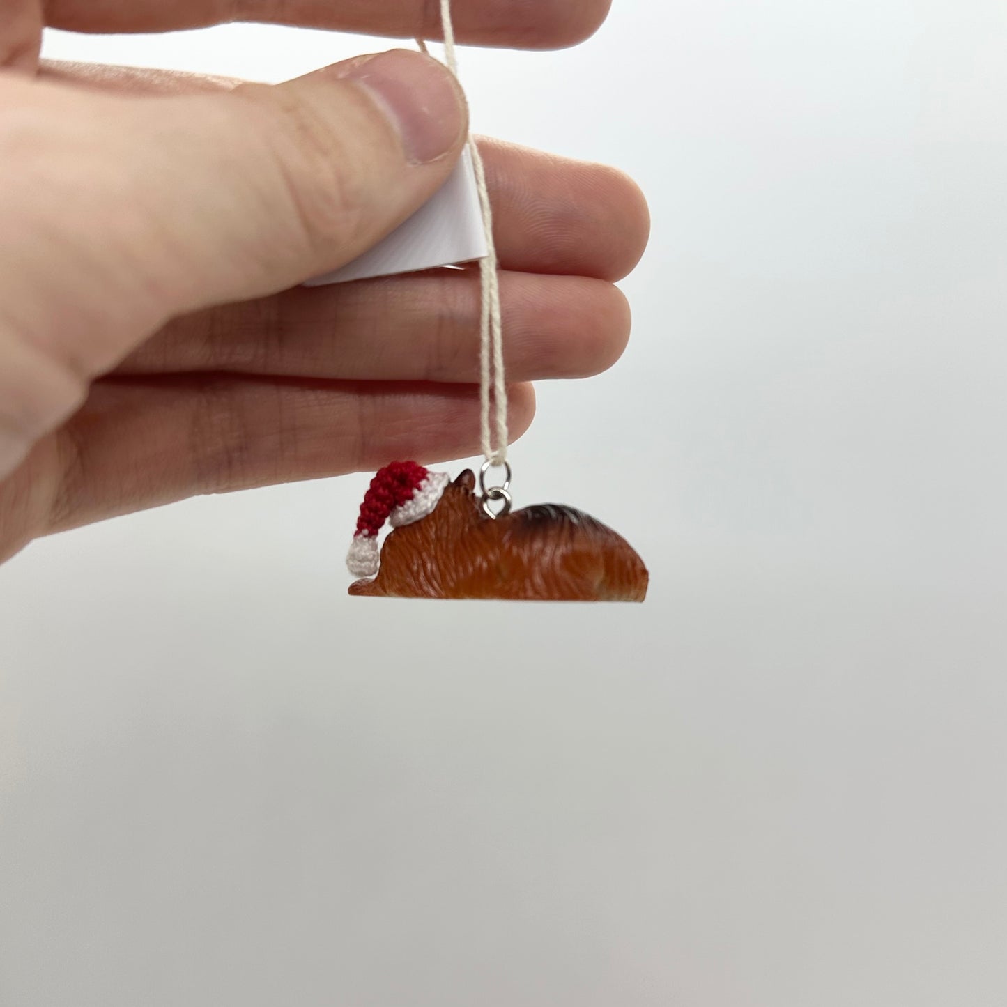 Long-Haired Cat with Santa Hat Ornament