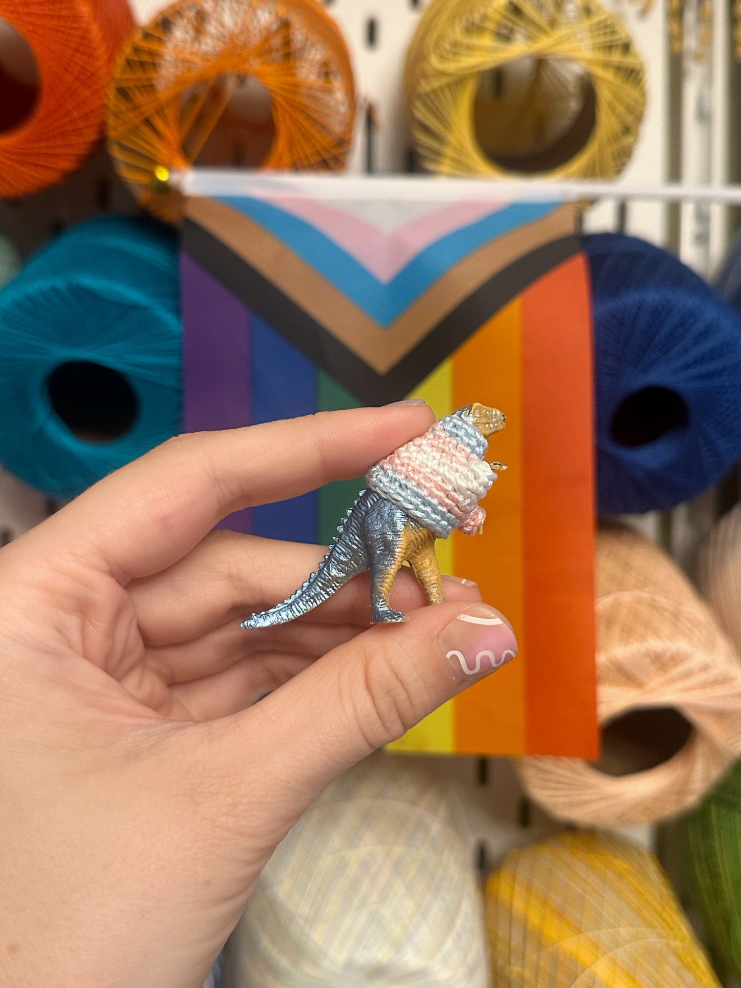 Pride Flag Dinosaur Figurines - Rainbow/Lesbian/Bisexual/Asexual/AroAce/Transgender/Non-Binary - upgrade into a key chain, car ornament, or magnet!