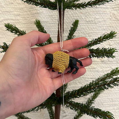 Bison/Buffalo "Sweater Friend" Ornament - gold sweater