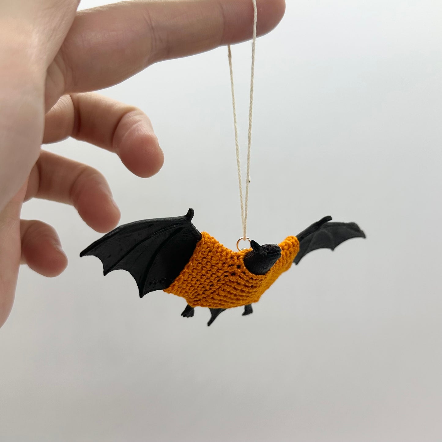 Bat "Sweater Friend" Ornament - black with orange sweater