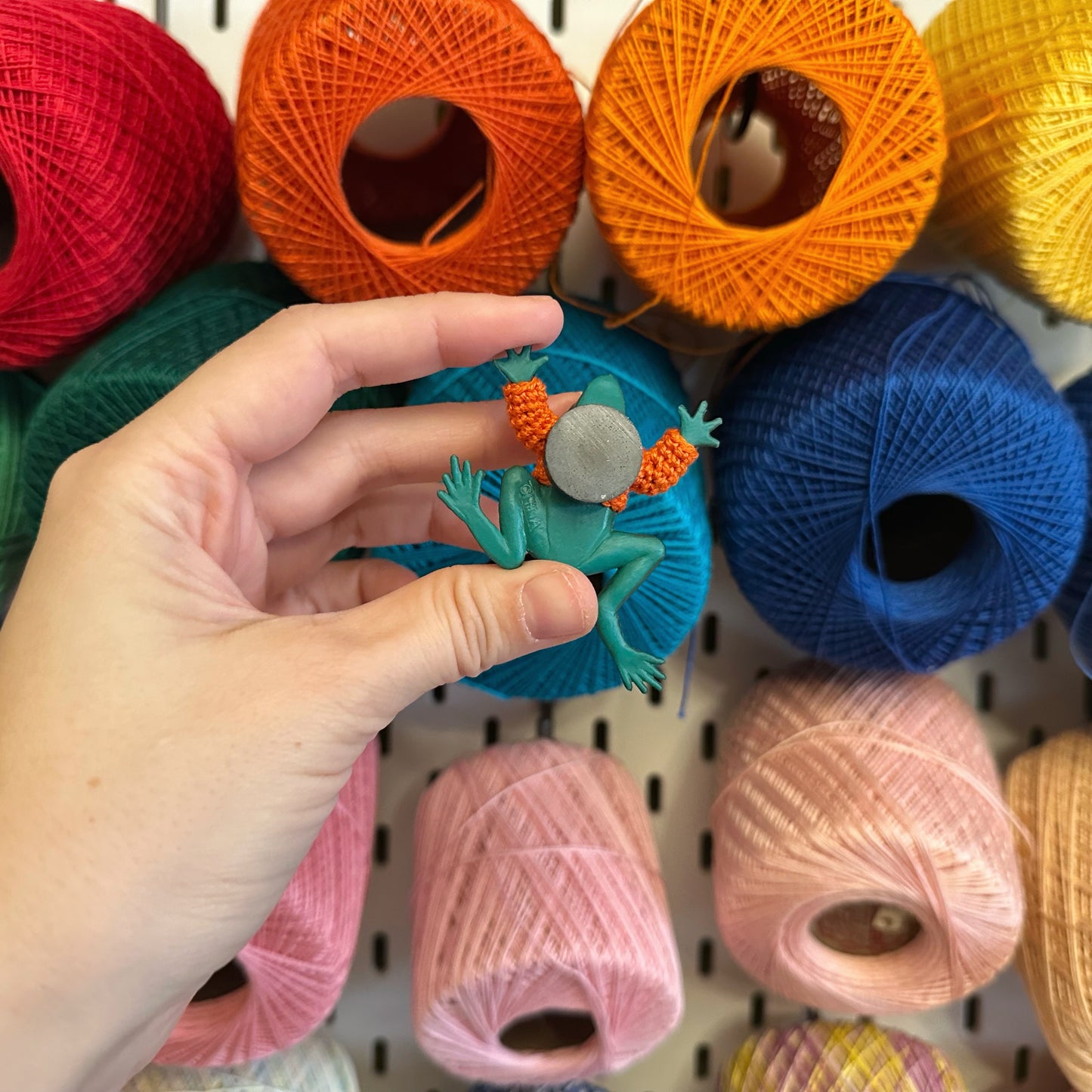 Green Frog “Sweater Friend” Magnet - orange sweater