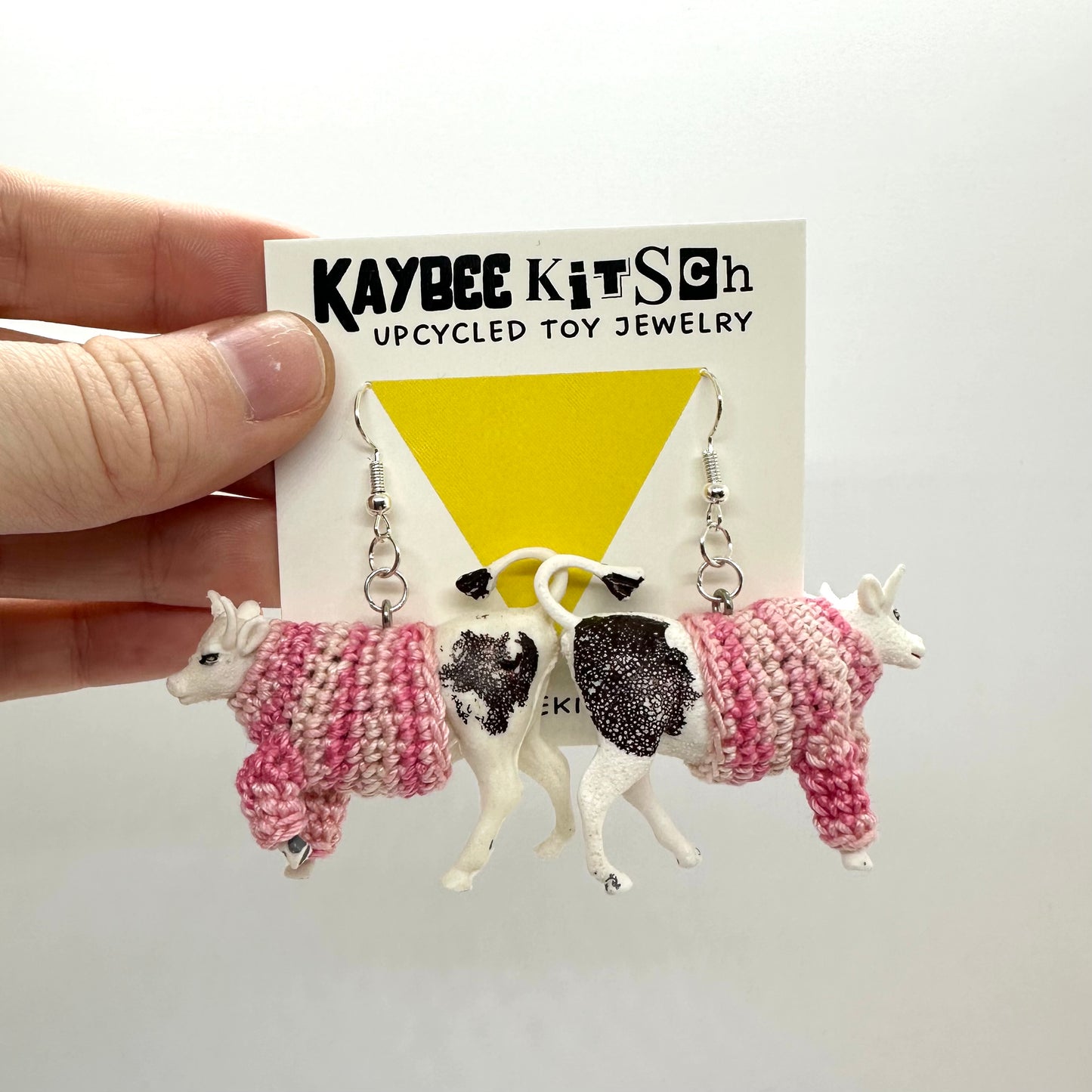 Cow Large "Sweater Friend" Earrings - Pink Variegated Sweaters