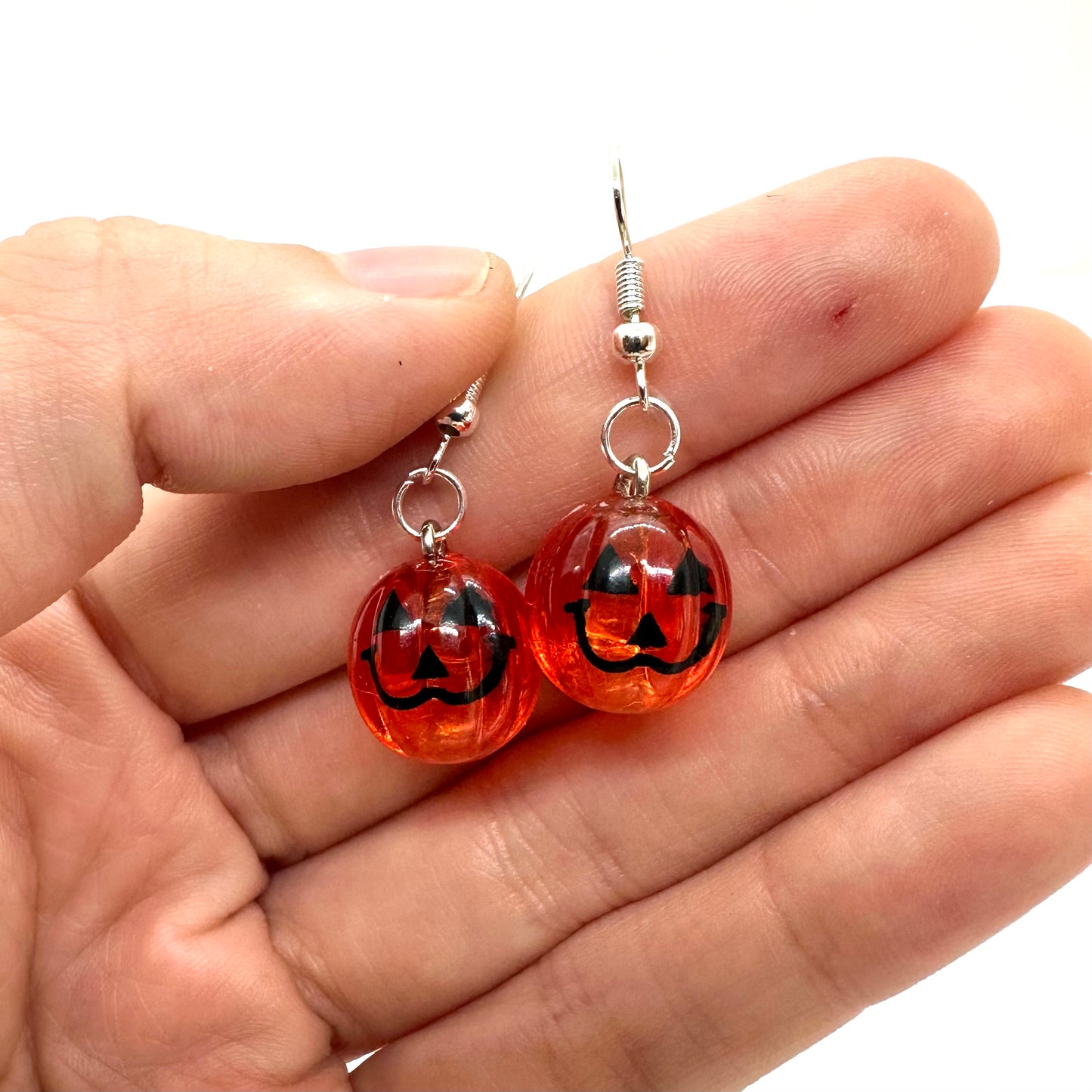 Jack-O-Lantern Earrings - Repurposed LED Lights