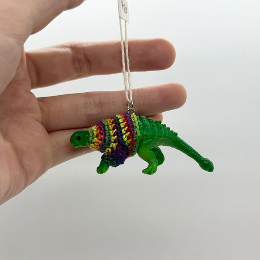 Dinosaur "Sweater Friend" Ornament - ankylosaurus with rainbow sweater