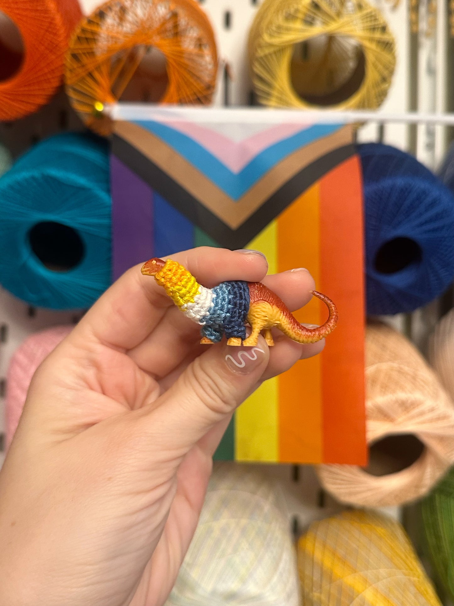 Pride Flag Dinosaur Figurines - Rainbow/Lesbian/Bisexual/Asexual/AroAce/Transgender/Non-Binary - upgrade into a key chain, car ornament, or magnet!