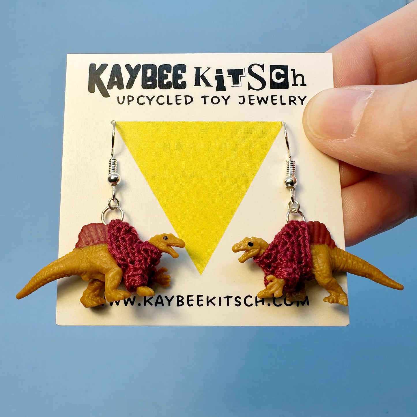 Back Fin Dinosaur Small "Sweater Friend" Earrings - Maroon Sweaters