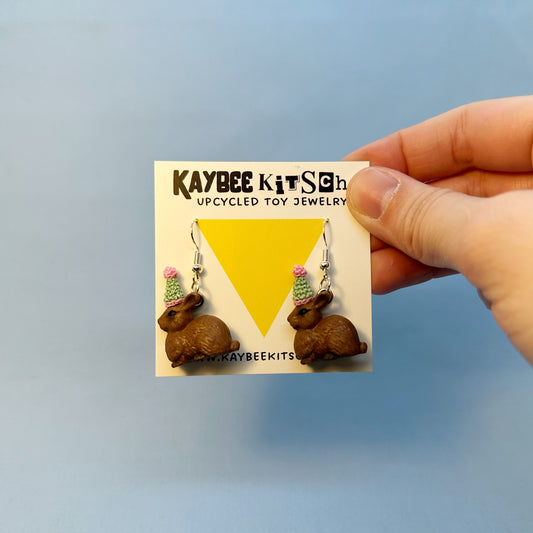 Bunnies in Party Hats "Sweater Friend" Earrings