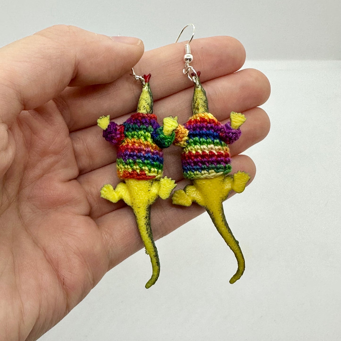 Lizard "Sweater Friend" Large Earrings - Rainbow Sweaters