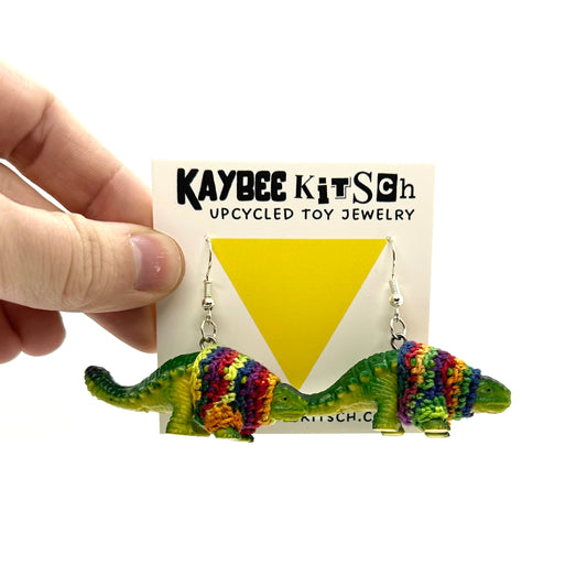 Ankylosaurus Large "Sweater Friend" Earrings - Rainbow Sweaters