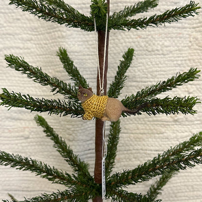 Brown Cat "Sweater Friend" Ornament - gold sweater