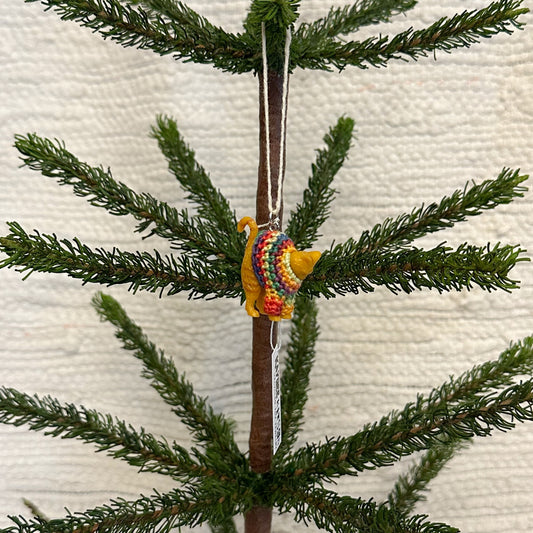 Orange Cat "Sweater Friend" Ornament - rainbow sweater