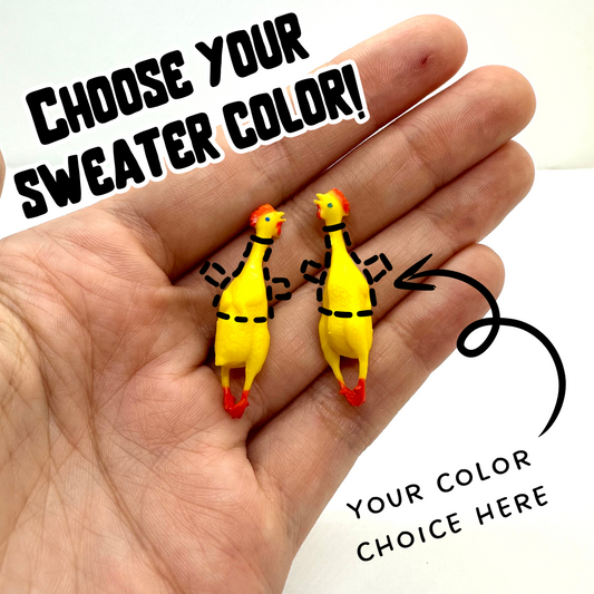 Made-to-Order: Rubber Chicken "Sweater Friend" Small Earrings